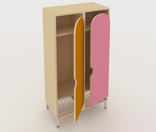 Детский распашной шкаф ШГС2 Беж + Розовый+Оражневый в Перми - изображение