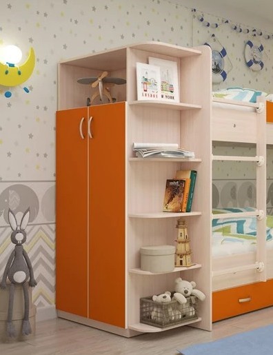 Детский двухдверный шкаф Мая корпус Млечный дуб, фасад Оранжевый в Перми - изображение 1
