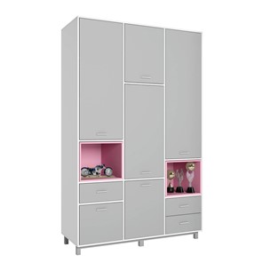 Многофункциональный шкаф POLINI Kids Mirum 2335 Белый / Серый / полки Розовые в Кунгуре