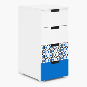 Тумба с ящиками Svogen 4 ящика, сине-белый/соты синие в Кунгуре
