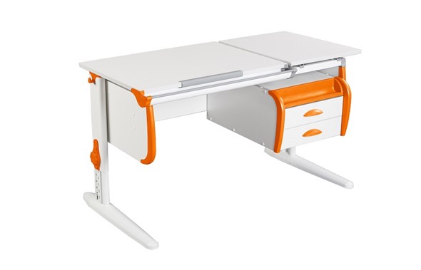 Детский стол-трансформер 1/75-40 (СУТ.25) + Tumba 3  белый/белый/Оранжевый в Перми - изображение