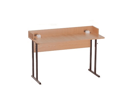 Детский стол 2-местный для кабинета физики с бортом 5, ЛДСП Бук/Коричневый в Перми - изображение