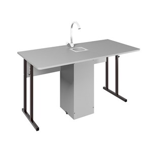 Детский стол 2-местный для кабинета химии Стандарт 5, Пластик Серый/Коричневый в Перми