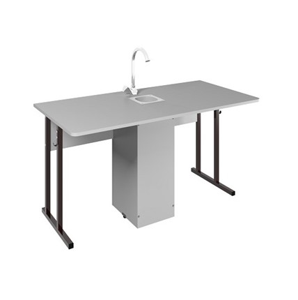 Детский стол 2-местный для кабинета химии Стандарт 6, Пластик Серый/Коричневый в Перми - изображение