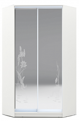 Угловой шкаф 2300х1103, ХИТ У-23-4-66-01, цапля, 2 зеркала, белая шагрень в Перми - изображение
