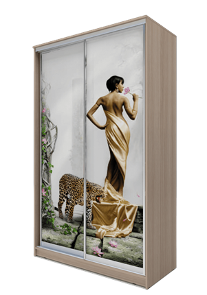 Шкаф 2-х створчатый 2200х1362х620, Девушка с леопардом ХИТ 22-14-77-03 Ясень Шимо Светлый в Перми - изображение