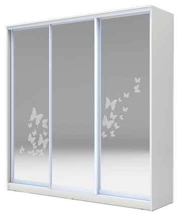 Шкаф 2300х2000х620 три зеркала, наполнение №1, Бабочки ХИТ 23-20-656-05 Белая Шагрень в Перми - изображение