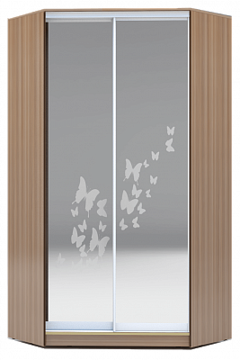 Угловой шкаф 2300х1103, ХИТ У-23-4-66-05, бабочки, 2 зеркала, шимо темный в Перми - изображение