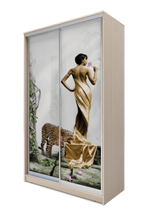 Шкаф 2-х дверный 2200х1682х620, Девушка с леопардом ХИТ 22-17-77-03 Дуб Млечный в Перми