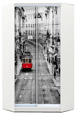 Угловой шкаф 2200х1103, ХИТ У-22-4-77-01, Лондон трамвай, белая шагрень в Перми - изображение