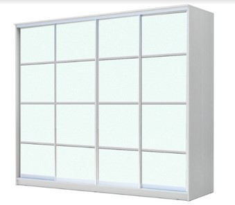 Шкаф 4-х дверный ХИТ 22-4-24/2-8888, с матовым стеклом, разделительные планки х4, Белый в Березниках