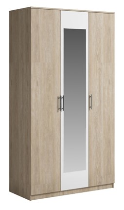 Шкаф 3 двери Светлана, с зеркалом, белый/дуб сонома в Чайковском - изображение