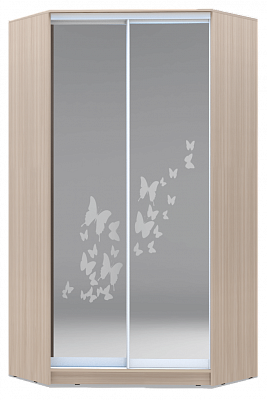Шкаф угловой 2400х1103, ХИТ У-24-4-66-05, бабочки, 2 зеркалами, шимо светлый в Перми - изображение