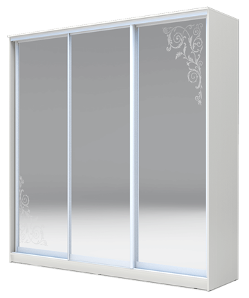 Шкаф 3-х дверный 2300х2000х620 три зеркала, наполнение №1, Орнамент ХИТ 23-20-656-09 Белая Шагрень в Перми - изображение