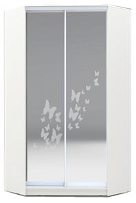 Шкаф 2300х1103, ХИТ У-23-4-66-05, бабочки, 2 зеркала, белая шагрень в Перми