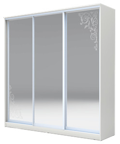 Шкаф 3-х дверный 2400х1770х620 три зеркала, Орнамент ХИТ 24-18-656-09 Белая Шагрень в Перми