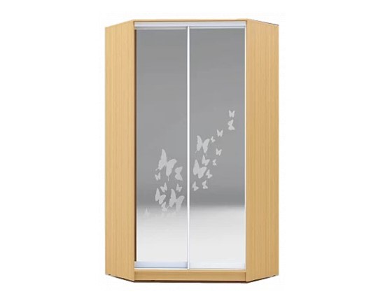 Угловой шкаф 2300х1103, ХИТ У-23-4-66-05, бабочки, 2 зеркала, Бук Бавария светлый в Перми - изображение