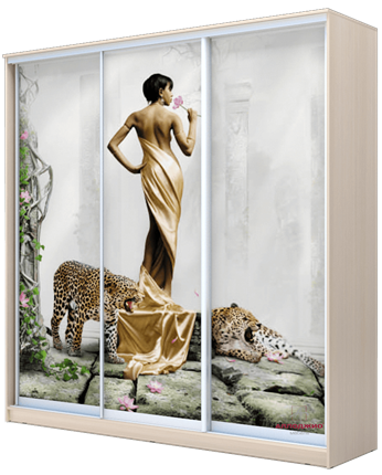 Шкаф 3-х дверный 2200х1770х620, Девушка с леопардом ХИТ 22-18/2-777-03 Дуб Млечный в Перми - изображение
