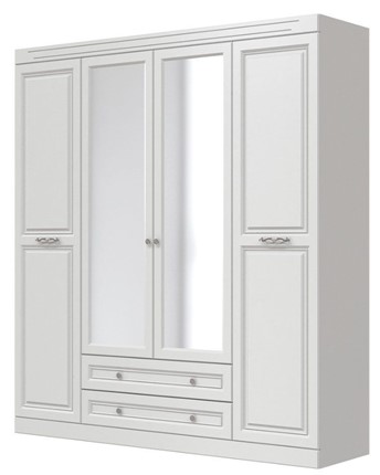 Шкаф четырехдверный Олимп ШР-4 (Белый) 2 зеркала в Перми - изображение