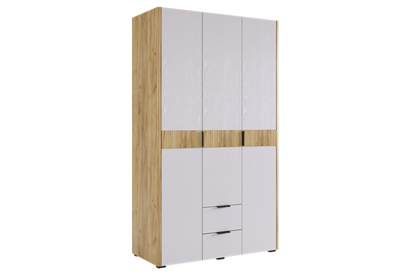 Шкаф трехдверный с ящиками Адам, дуб крафт золотой/белое дерево в Перми - изображение