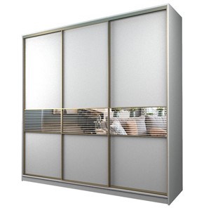 Шкаф 3-х дверный MAX МШ-27-6-24-333, Профиль Золото/Цвет Белый/с зеркальной вставкой с рисунком в Перми
