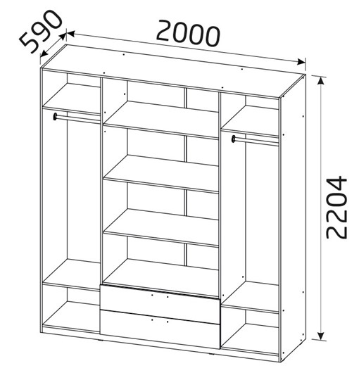 Шкаф 4х-дверный Классика с 2 ящиками (500) в Перми - изображение 1