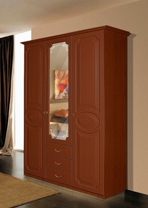 Распашной шкаф Ивушка-5 3-х створчатый с ящиками, цвет Итальянский орех в Перми - изображение