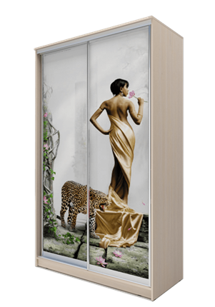 Шкаф-купе 2-х створчатый 2200х1200х420, Девушка с леопардом ХИТ 22-4-12-77-03 Дуб Млечный в Перми - изображение