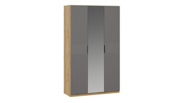 Шкаф для одежды 3-х дверный с зеркалом Хилтон (Дуб Крафт золотой/Графит матовый) в Березниках