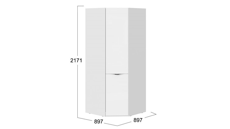 Распашной шкаф угловой Глосс СМ-319.07.311 (Белый глянец/Стекло) в Перми - изображение 1