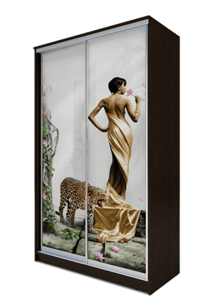 Шкаф-купе 2-х дверный 2300х1362х620, Девушка с леопардом ХИТ 23-14-77-03 Венге Аруба в Перми - изображение