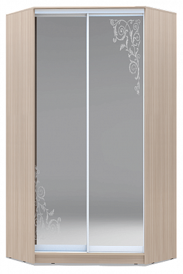 Угловой шкаф 2300х1103, ХИТ У-23-4-66-09, Орнамент, 2 зеркала, шимо светлый в Перми - изображение