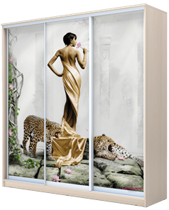 Шкаф 3-х створчатый 2200х1770х420, Девушка с леопардом ХИТ 22-4-18-777-03 Дуб Млечный в Перми
