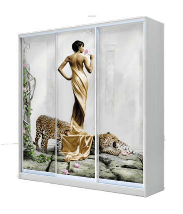 Шкаф 3-х дверный 2400х2000х620, наполнение №2, Девушка с леопардом ХИТ 24-20-777-03 Белая шагрень в Перми - изображение