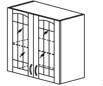 Шкаф кухонный Кантри настенный двухдверный с полкой со вставкой из стекла 718*600*320мм в Перми - предосмотр