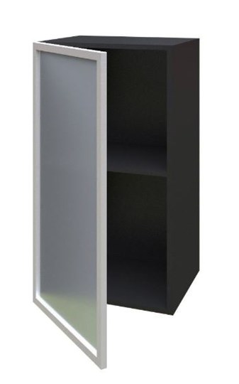 Кухонный шкаф 400 Шервуд, со стеклом левый ЛД 281.321.000.022, серый/черный в Перми - изображение 1
