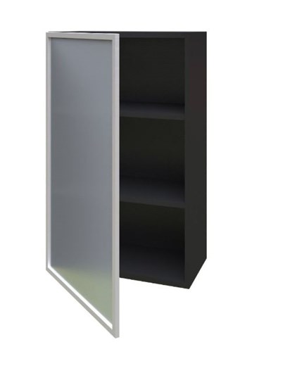 Кухонный высокий шкаф 600, Шервуд, со стеклом левый ЛД 281.451.000.038, серый/черный в Перми - изображение 1