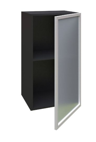Шкаф кухонный 400 Шервуд, со стеклом правый ЛД 281.322.000.023, серый/черный в Перми - изображение 1