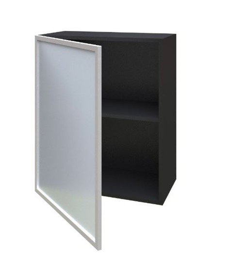 Кухонный шкаф 600, Шервуд, со стеклом левый ЛД 281.351.000.027, серый/черный в Перми - изображение 1