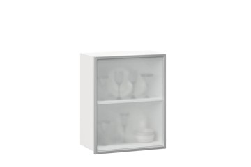 Кухонный шкаф 600, Шервуд, со стеклом правый, ЛД 281.352.000.116, белый/серый в Перми - предосмотр