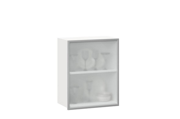 Кухонный шкаф 600, Шервуд, со стеклом правый, ЛД 281.352.000.116, белый/серый в Перми - изображение
