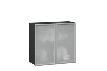 Шкаф на кухню 800, Шервуд, со стеклом ЛД 281.361.000.030, серый/черный в Перми - предосмотр