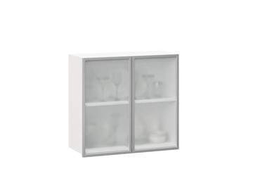 Кухонный шкаф 800, Шервуд, со стеклом ЛД 281.361.000.118, белый/белый глянец в Березниках