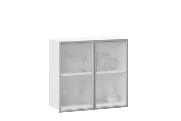 Кухонный шкаф 800, Шервуд, со стеклом ЛД 281.361.000.118, белый/белый глянец в Перми - изображение