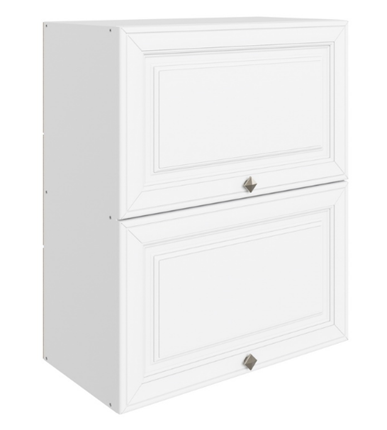 Навесной шкаф Мишель L600 H720 (2 дв. гл. гориз.) эмаль (белый/белый) в Перми - изображение