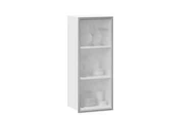 Кухонный высокий шкаф 400 Шервуд, со стеклом левый ЛД 281.421.000.121, белый/серый в Перми - предосмотр