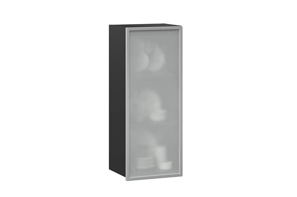Шкаф кухонный высокий 400 Шервуд, со стеклом правый ЛД 281.422.000.034, серый/черный в Перми - изображение