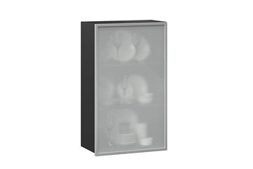 Кухонный высокий шкаф 600, Шервуд, со стеклом левый ЛД 281.451.000.038, серый/черный в Перми - предосмотр