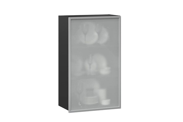 Кухонный высокий шкаф 600, Шервуд, со стеклом левый ЛД 281.451.000.038, серый/черный в Перми - изображение