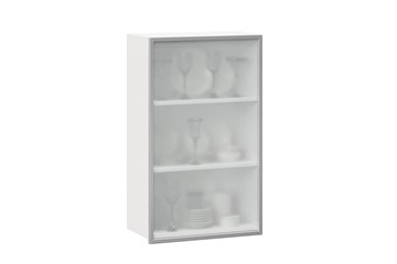 Кухонный шкаф высокий 600, Шервуд, со стеклом левый, ЛД 281.451.000.126, белый/серый в Березниках
